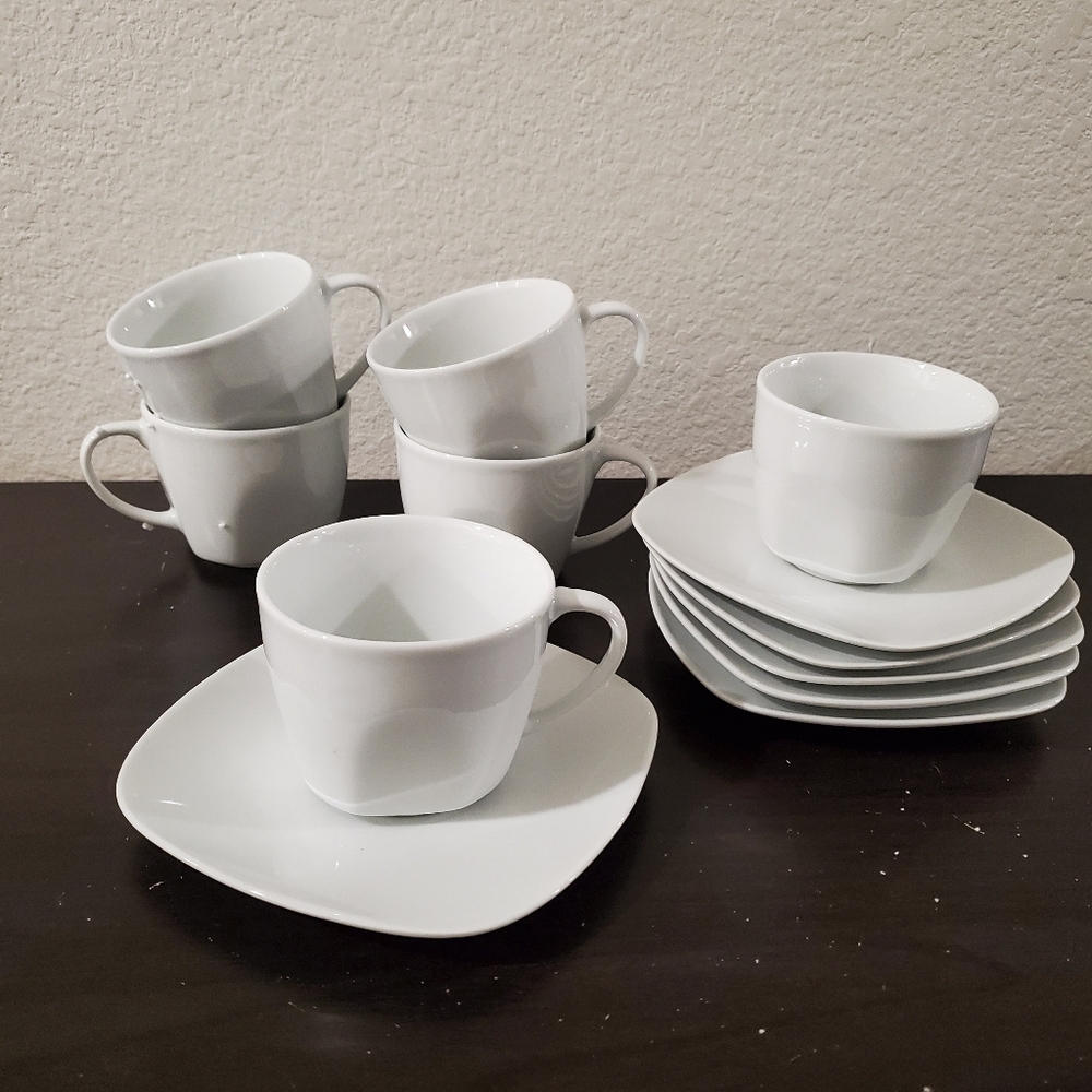 New Malcasa 6pc Porcelain Cup & Saucer Set